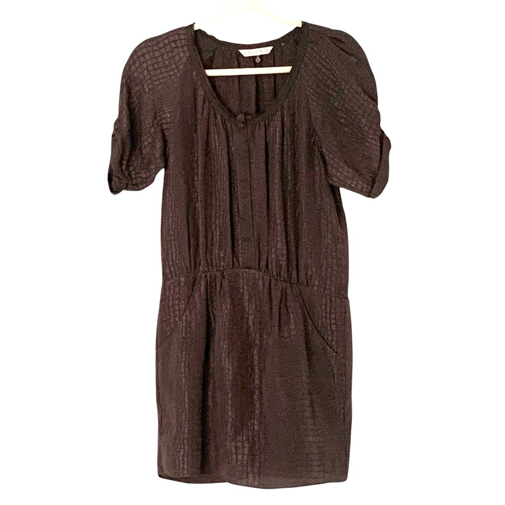 Rebecca Taylor Size 0 Dark Gray Textured Crocodile Print 100% Silk Mini Dress